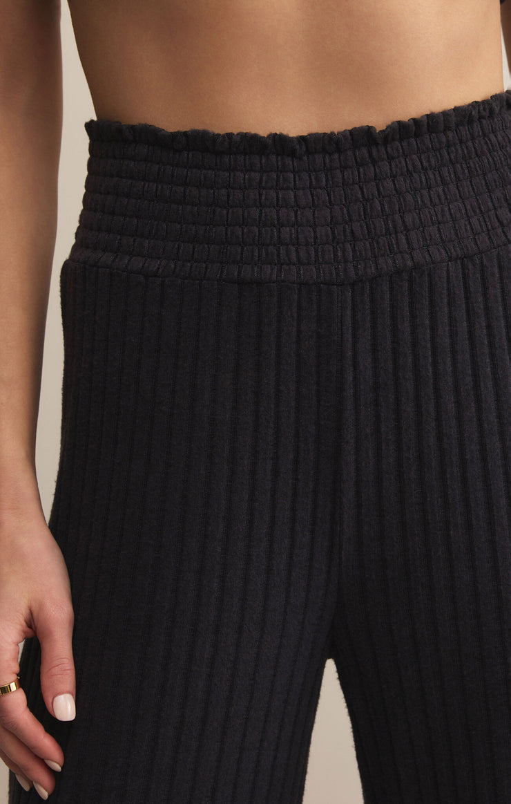 Dawn Smocked Rib Pant in Black Sand