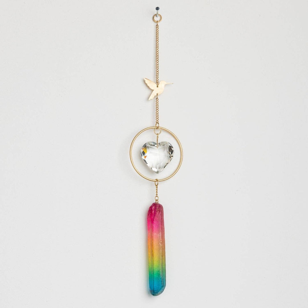 Hummingbird Stone Suncatcher | Rainbow Crystal Window Hanging