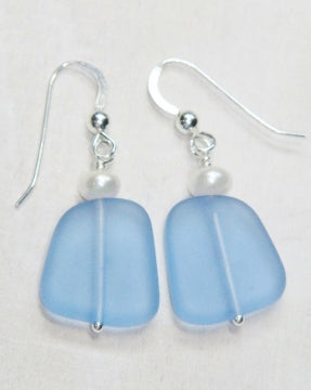 Sea Glass Light Blue Pearl Earrings