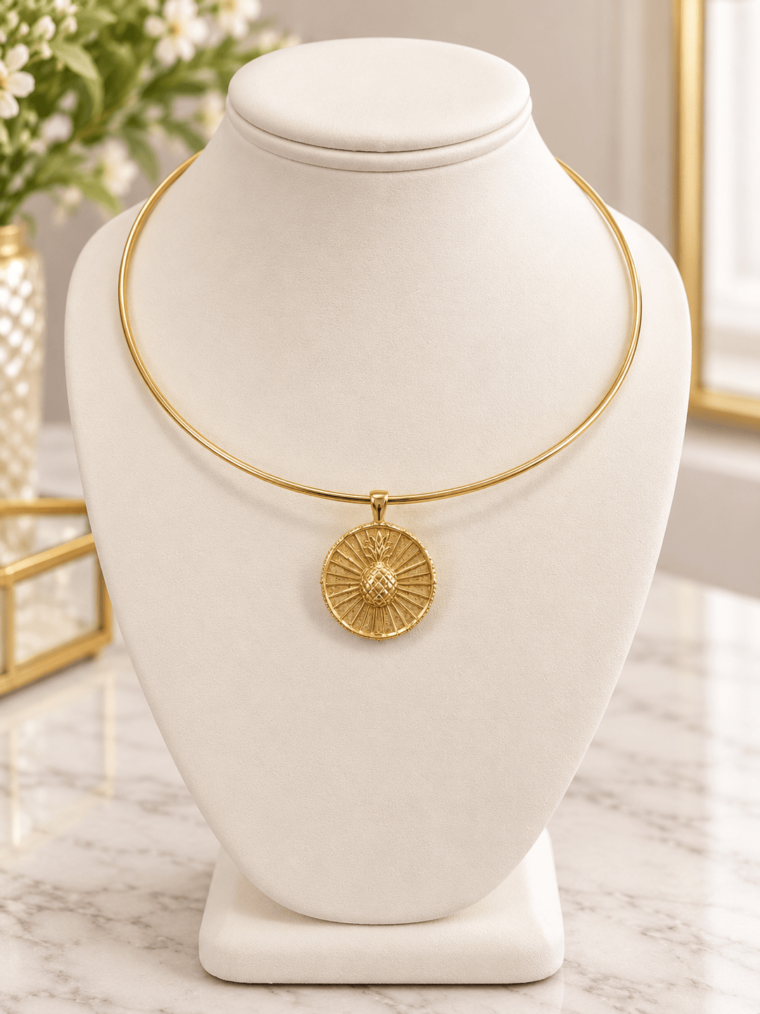 Pineapple Gold Coin Pendant 18kt Gold-Plated Pineapple Statement Pendant | The Red Owl Pendant Bar