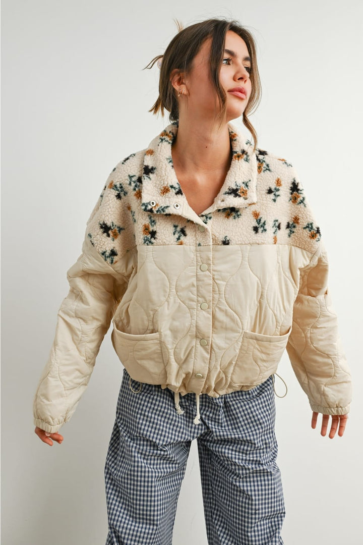 Juniper Floral Sherpa Fleece Quilted Jacket Juniper Floral Sherpa Quilted Jacket | Ivory White Tops