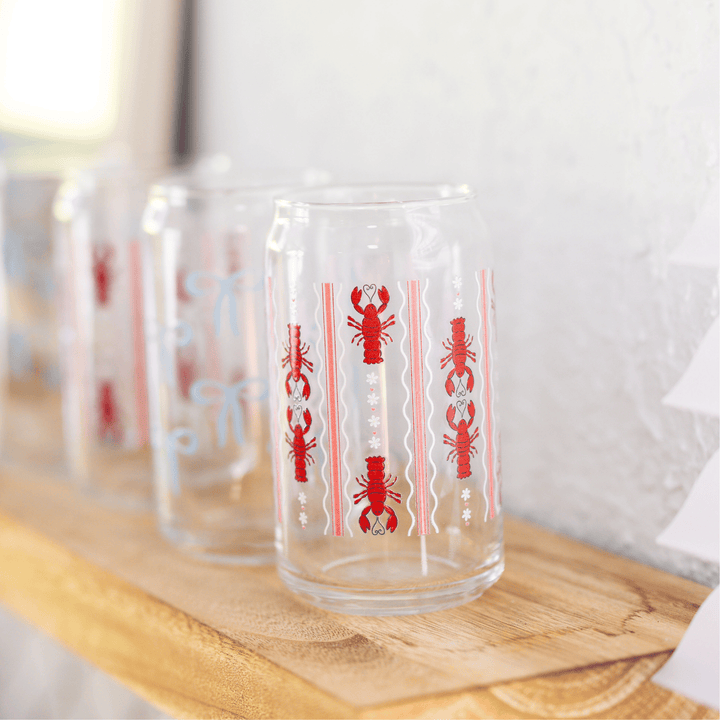 Coastal Lobster Hearts Glass