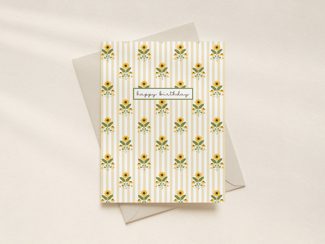 Birthday Card | Sunflowers + Butter Yellow Stripes Birthday Card | Sunflowers + Butter Yellow Stripes