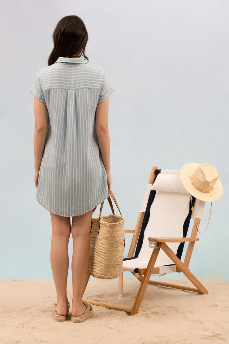 Chambray Striped Mini Dress