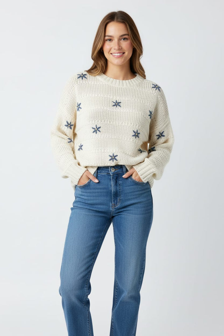 Daisy Embroidered Knit Sweater
