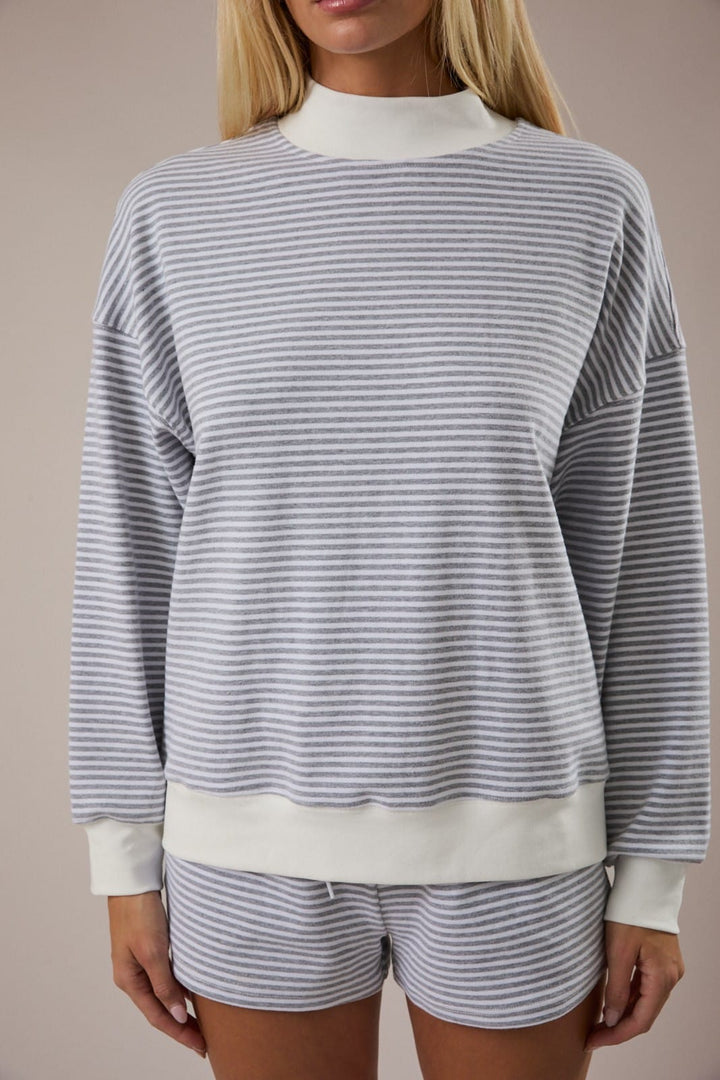Salt Air Striped Mock Neck Pullover