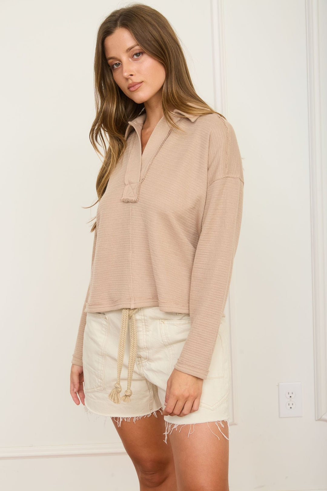 Easy Days Textured Knit Latte Polo