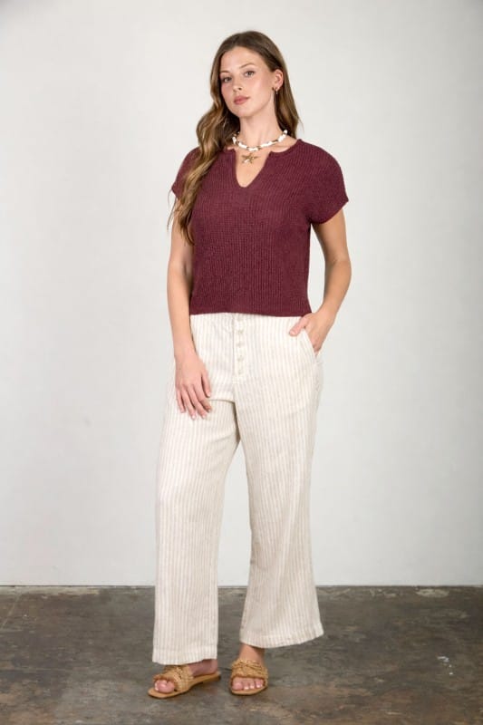 Harper Maroon Split Neck Knit Top