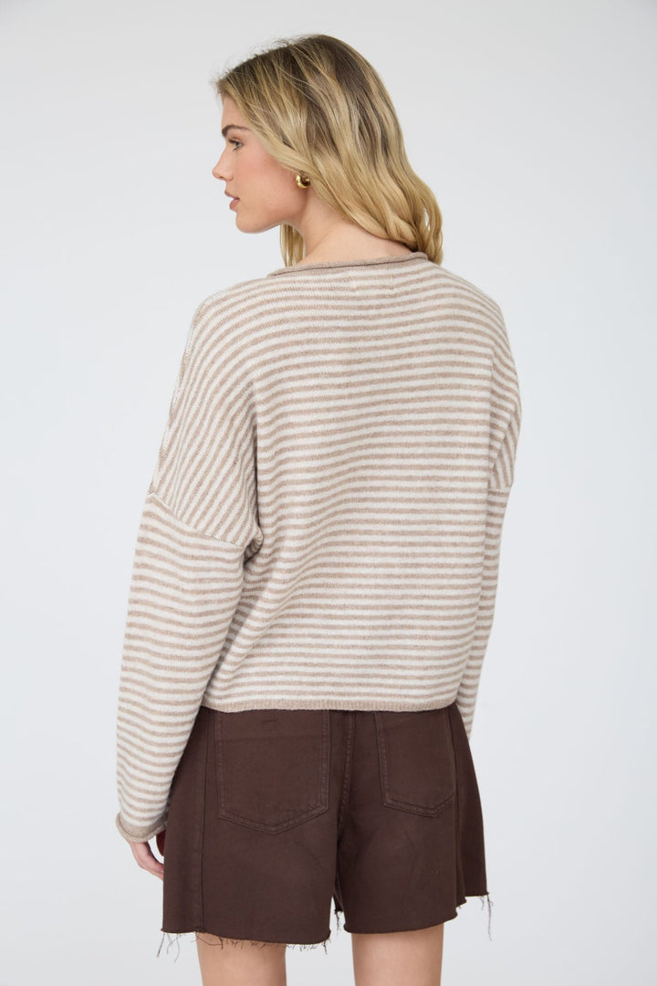 Aspen Mocha Striped Button-Up Knit Cardigan