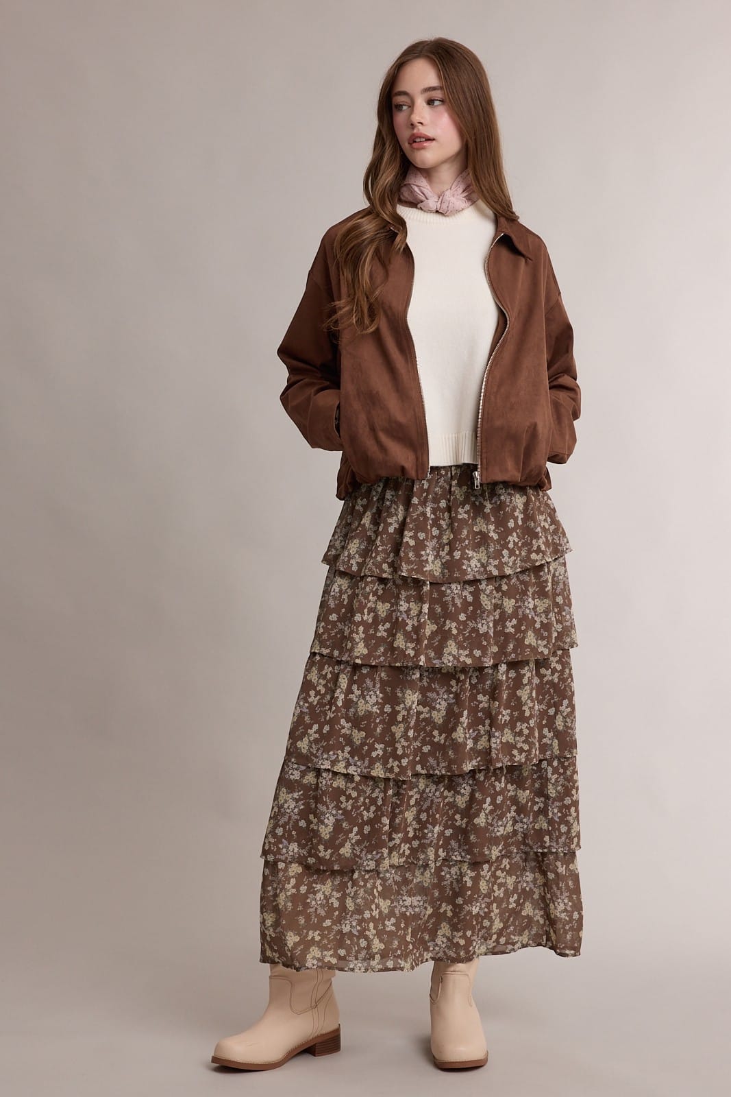 Jenna Chocolate Brown Sueded Bubble Hem Jacket Jenna Chocolate Brown Sueded Bubble Hem Jacket Tops