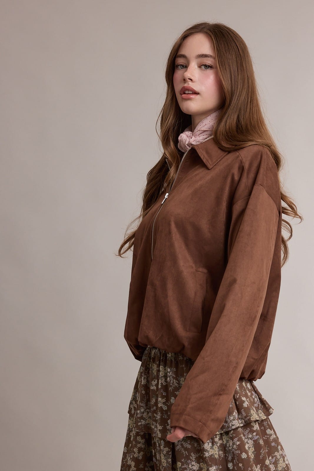 Jenna Chocolate Brown Sueded Bubble Hem Jacket Jenna Chocolate Brown Sueded Bubble Hem Jacket Tops