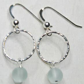 Sea Glass Hammered Earrings - Sea Foam
