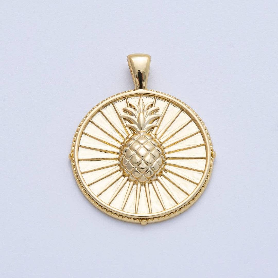 Pineapple Gold Coin Pendant 18kt Gold-Plated Pineapple Statement Pendant | The Red Owl Pendant Bar