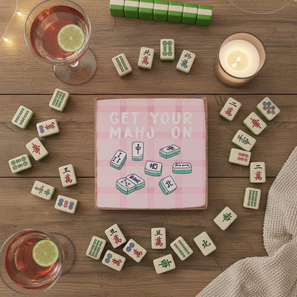 Get Your Mahj On Block Sign | Mahjong Decor Mahjong Wood Block Sign | Get Your Mahj On | The Red Owl