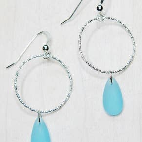 Sea Glass Diamond Cut Earrings - Turquoise