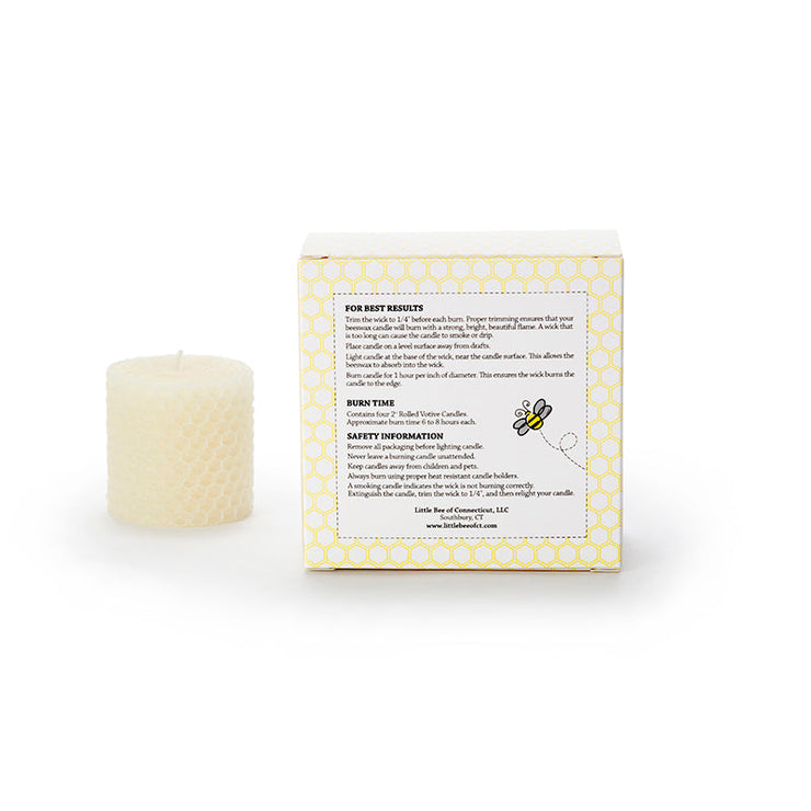 Little Bee of CT Hand Rolled Beeswax Votives – 4 Pack