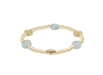 Enewton Signature Cross Admire Gold Pattern 3mm Bead Bracelet - Aquamarine