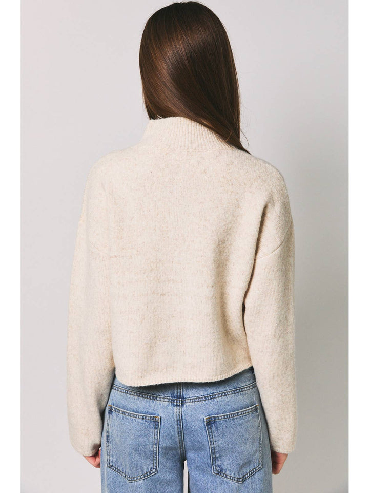Oatmeal Mock Neck Button-Front Cardigan