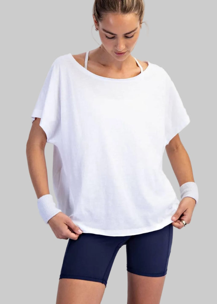 Cotton Slub Off the Shoulder White Tee