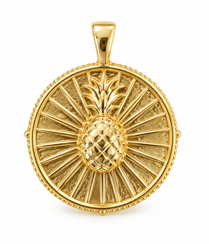 Pineapple Gold Coin Pendant 18kt Gold-Plated Pineapple Statement Pendant | The Red Owl Pendant Bar