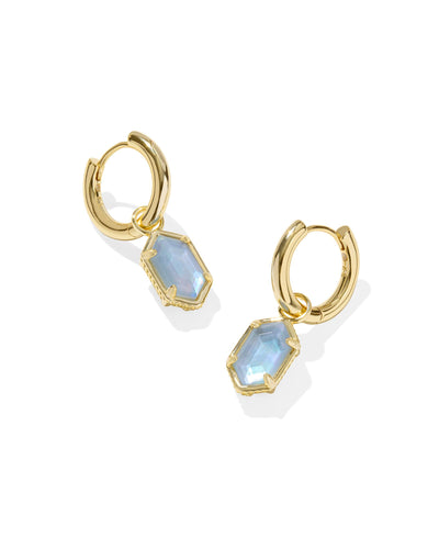 Kendra Scott Hallie Gold Huggie Earrings in Sky Blue Mother of Pearl