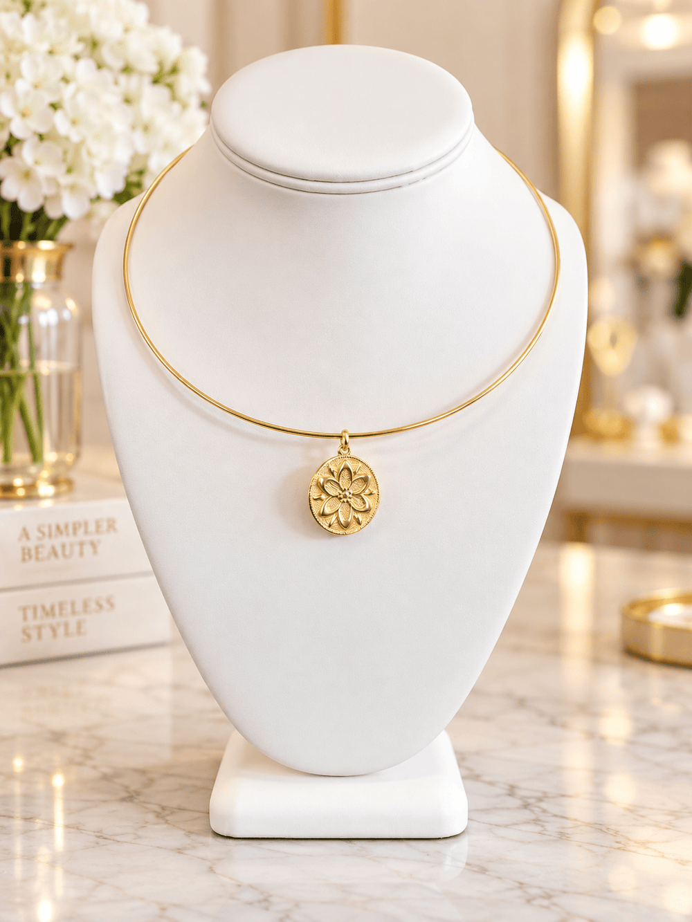 Floral Coin Gold Pendant Floral Coin Gold Pendant Pendant Bar