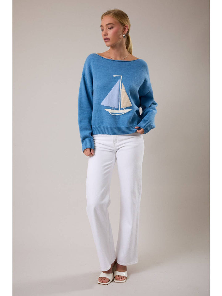 Regatta Sailboat Sweater in Blue