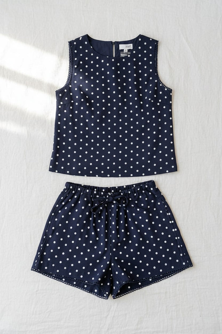 Navy Polka Dot Linen Shorts