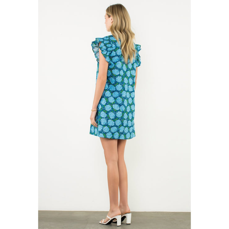 Hello Hydrangea Flutter Sleeve Dress