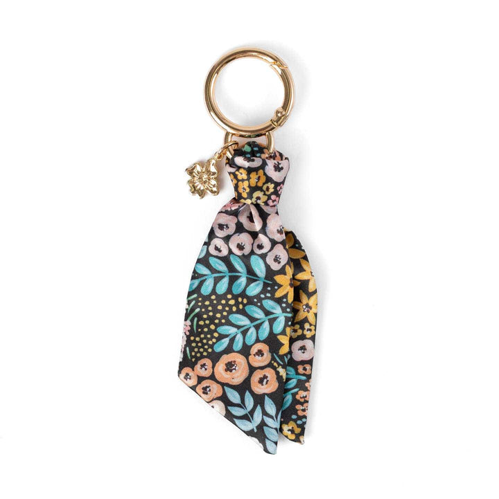 Black Floral Satin Keychain