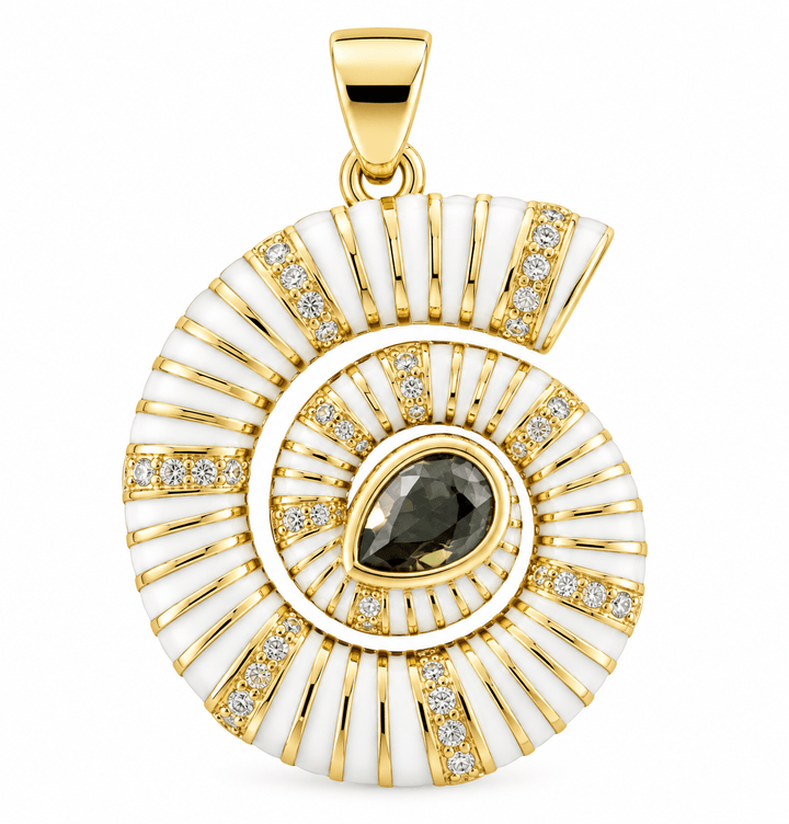 Pave Enamel Gold Shell Pendant 18kt Gold-Plated Enamel Shell Statement Pendant | The Red Owl Pendant Bar