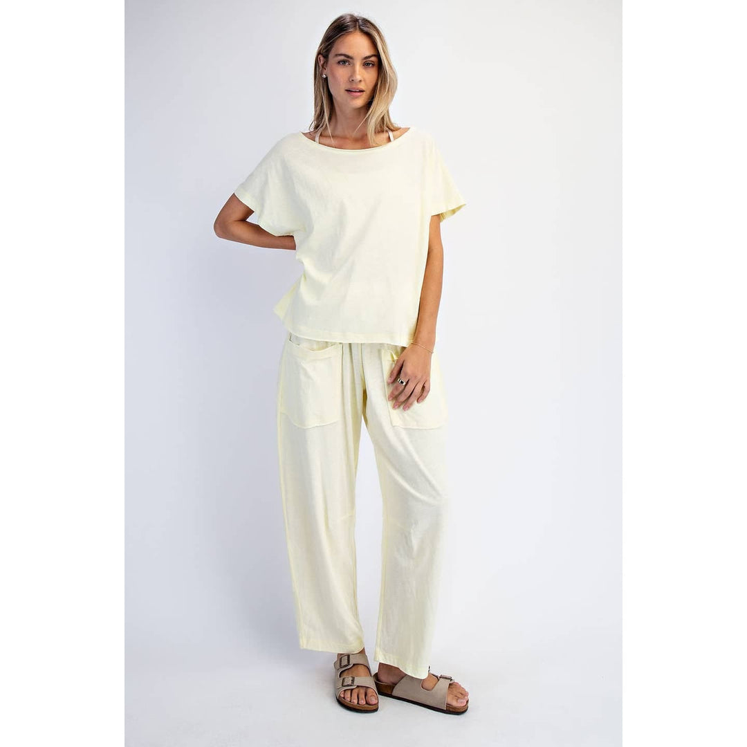 Cotton Slub Off the Shoulder Butter Yellow Tee