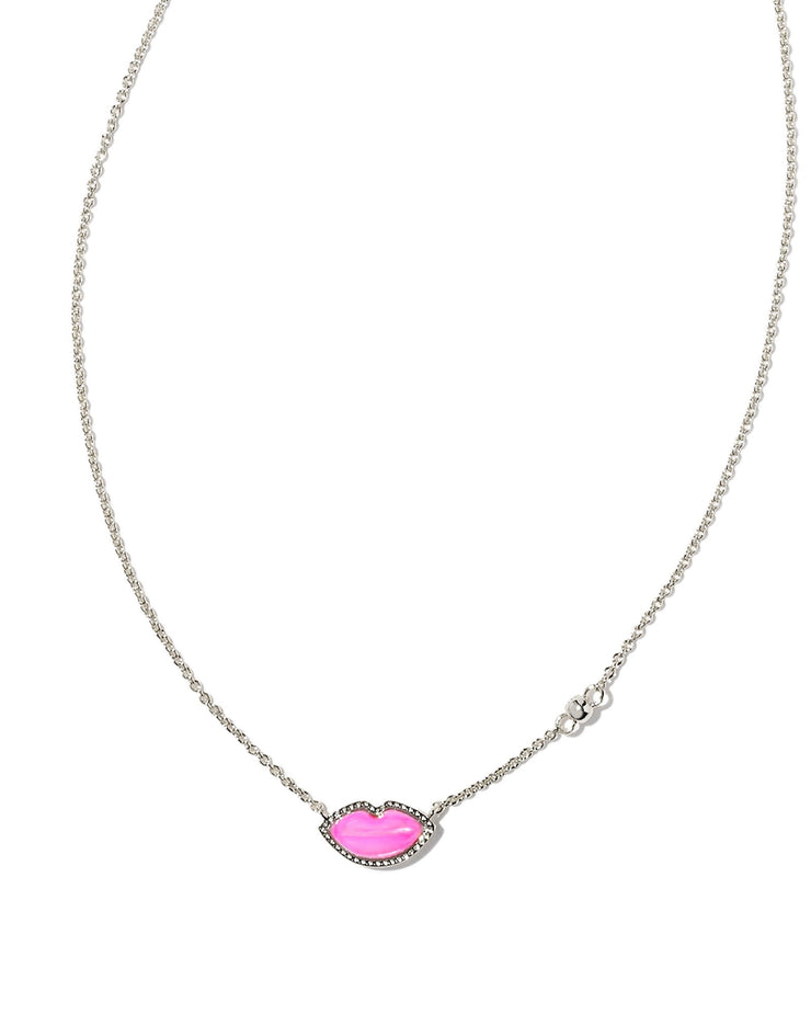 Kendra Scott Lips Silver Pendant Necklace in Hot Pink Mother of Pearl