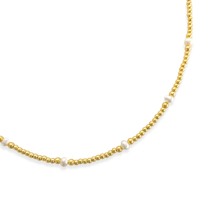 Gold Beaded Freshwater Pearl Necklace