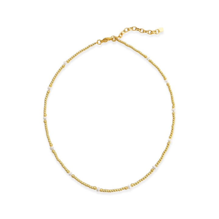 Gold Beaded Freshwater Pearl Necklace