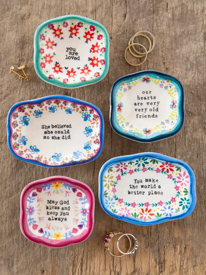 Artisan Trinket Dish - World Better You Make the World Better Floral Ceramic Trinket Dish Home