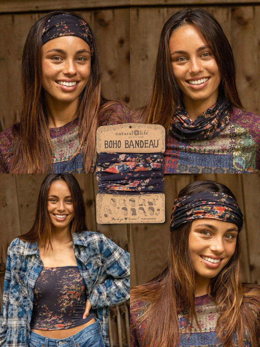 Natural Life Black Red Bouquets Boho Bandeau Black Red Bouquets Floral Boho Bandeau Headband & Scarf Accessories