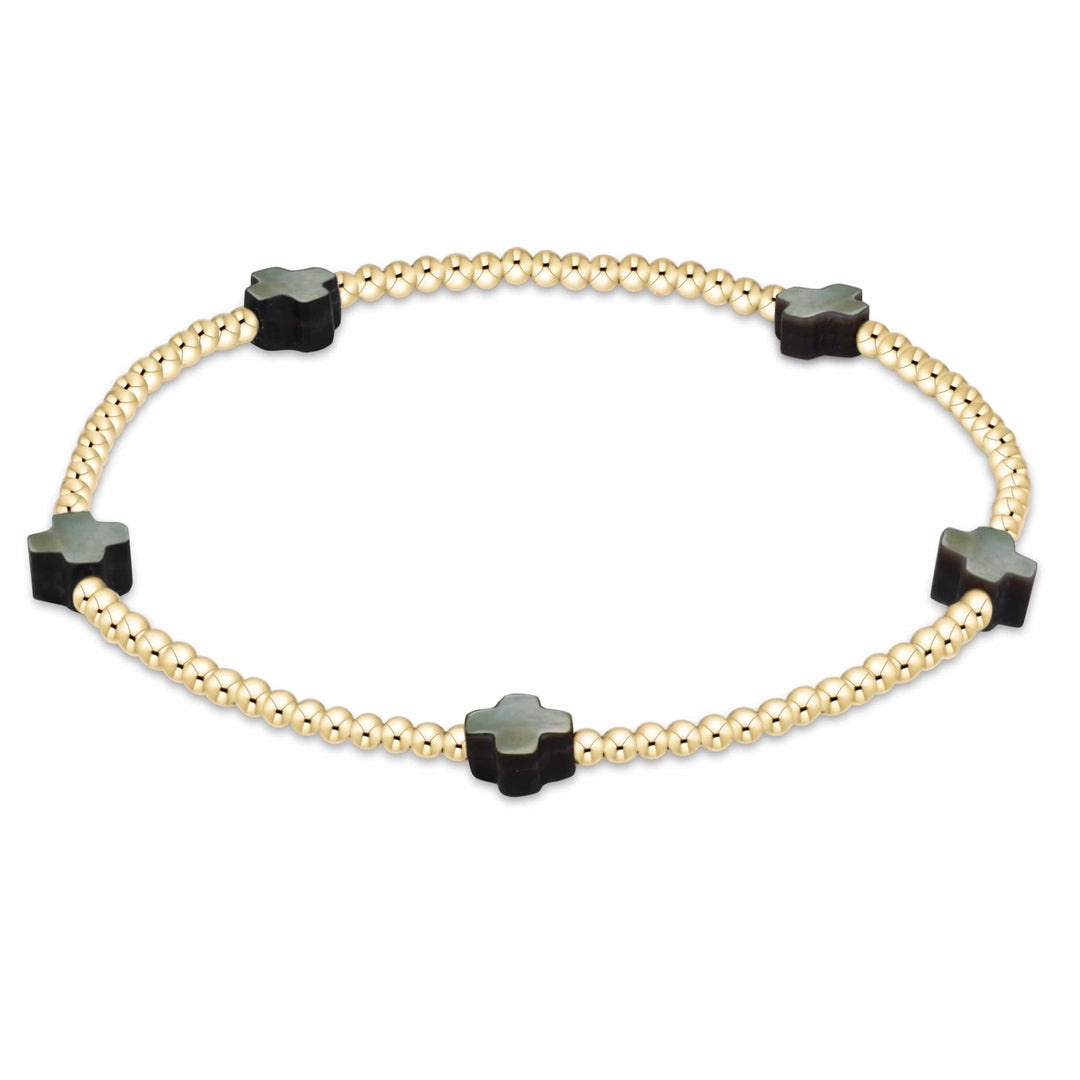 Enewton Signature Cross Small 2mm Gold Bracelet - Mother of Pearl - Black Tahitian Enewton Signature Cross Small 2mm Gold Bracelet - Mother of Pearl - Black Tahitian Bracelet