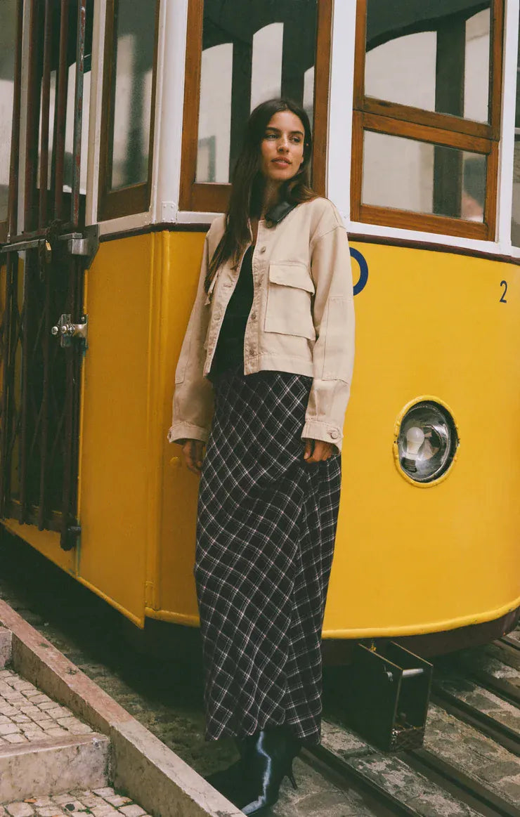 Z Supply Europa Plaid Skirt in Ash Black Ash Black Plaid Maxi Skirt with Elastic Waist Skirts