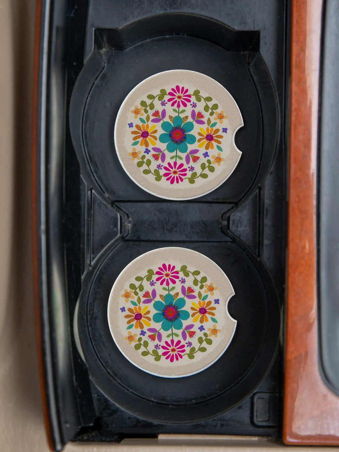 Cream Folk Flower Car Coaster Set