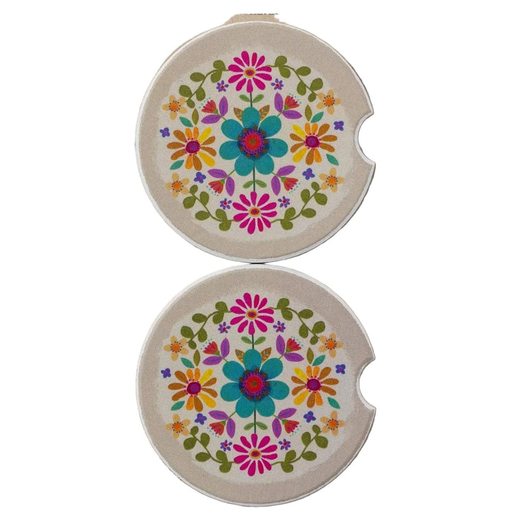Cream Folk Flower Car Coaster Set