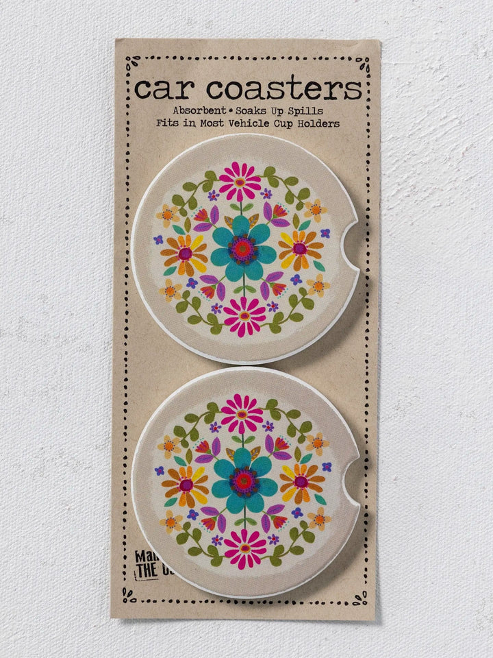 Cream Folk Flower Car Coaster Set