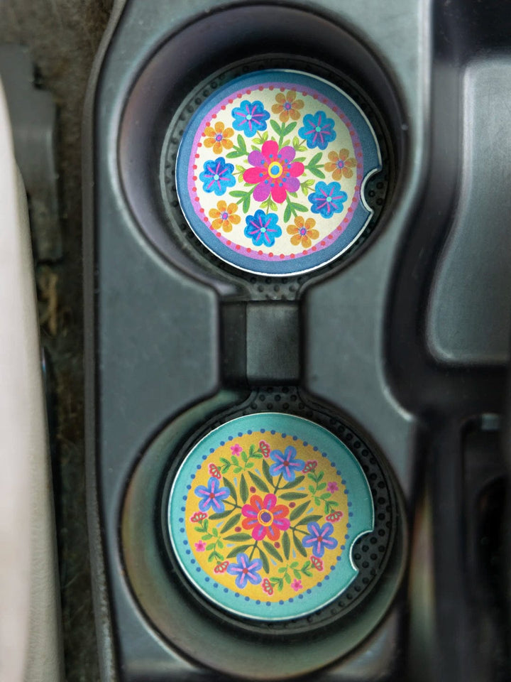 Car Coaster Set - Mustard Folk Flower