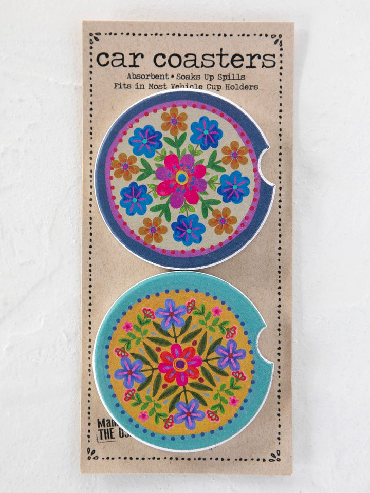 Car Coaster Set - Mustard Folk Flower