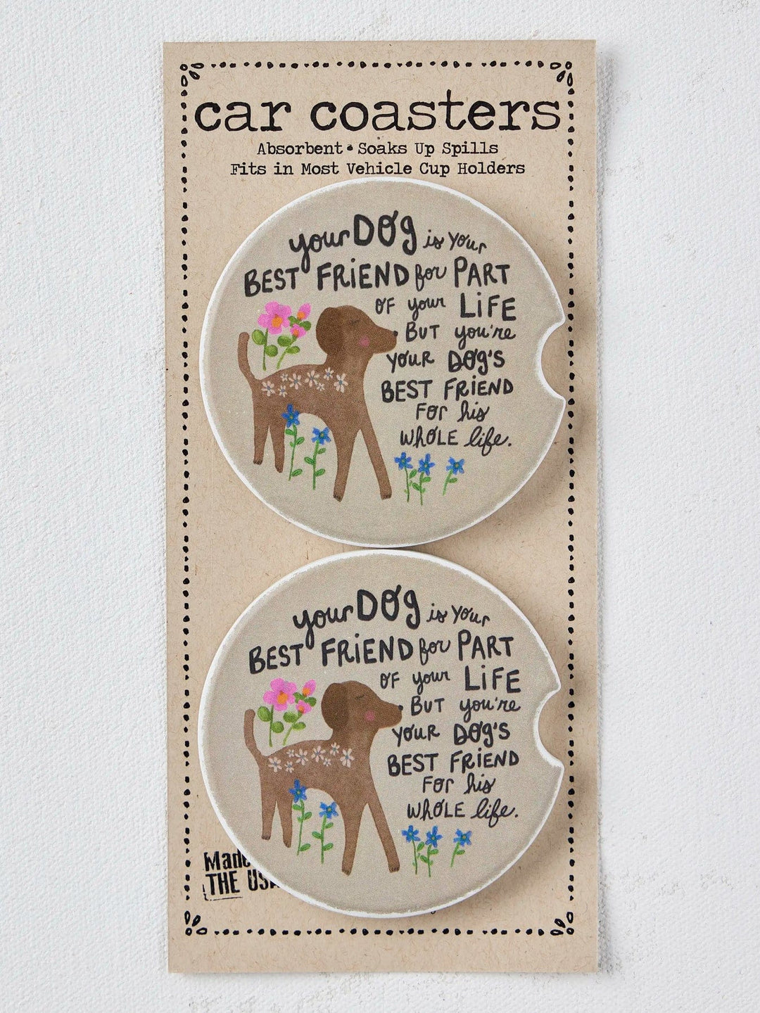 Natural Life Car Coasters, Set of 2 - Dog Best Friend Dog Best Friend Car Coasters – Absorbent Set of 2 Home