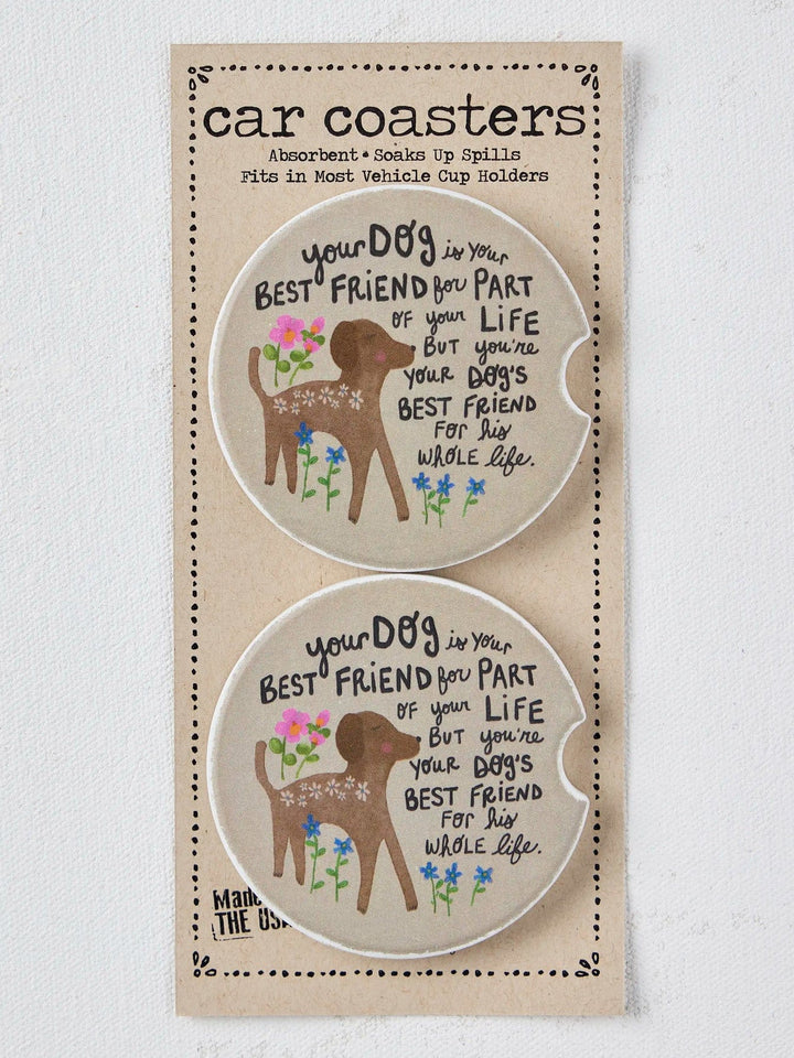 Natural Life Car Coasters, Set of 2 - Dog Best Friend Dog Best Friend Car Coasters – Absorbent Set of 2 Home