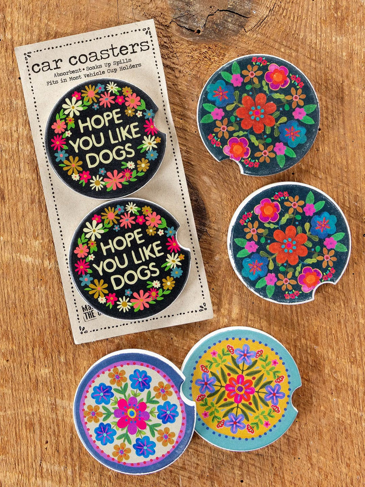 Car Coaster Set - Mustard Folk Flower