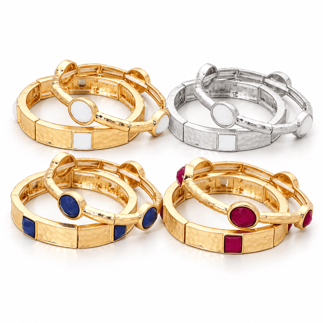 Gemma Hammered Stone Bracelet Stack – Set of 2 Gemma Hammered Stone Bracelet Stack – Set of 2 Bracelet