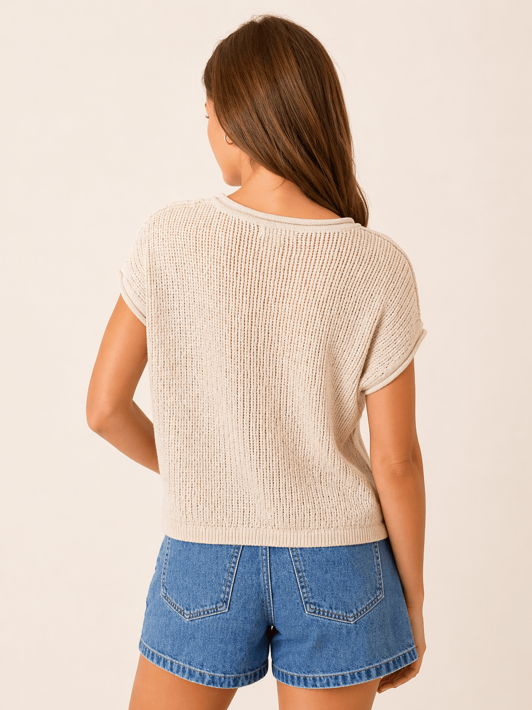 Split Neck Raw Edge Knit Top
