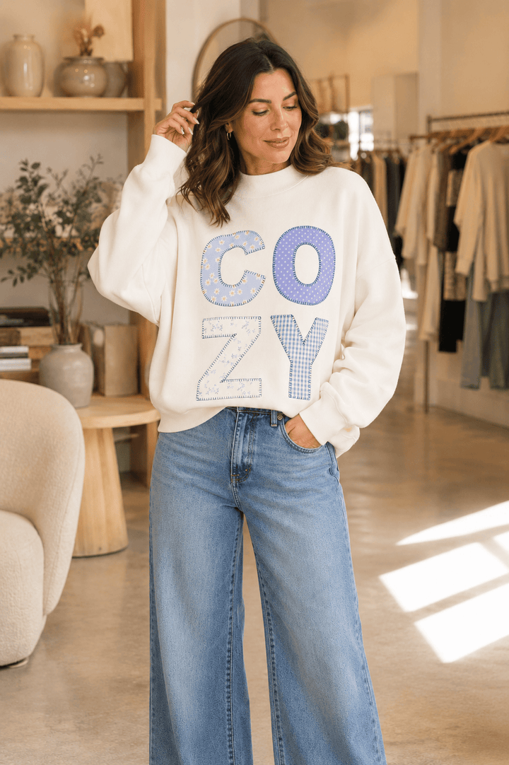 Cozy Patchwork Mockneck Sweatshirt